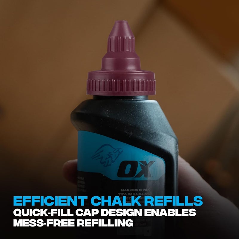 Ox Pro Series Crimson Red Chalk Line Powder 8oz Marking Chalk Refill - Permanent Weather Resistant Construction Line Marking Powder Chalk Line Refill for Chalk Reel -P630807 - Image 4